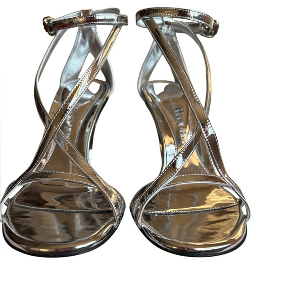Alexander McQueen Metallic Silver Mirror Sandal Heels Ankle Straps Size 36 New - Picture 2 of 14